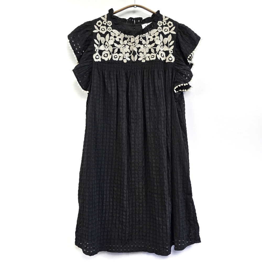 THML Black Midi Dress with Cream Floral Yoke
